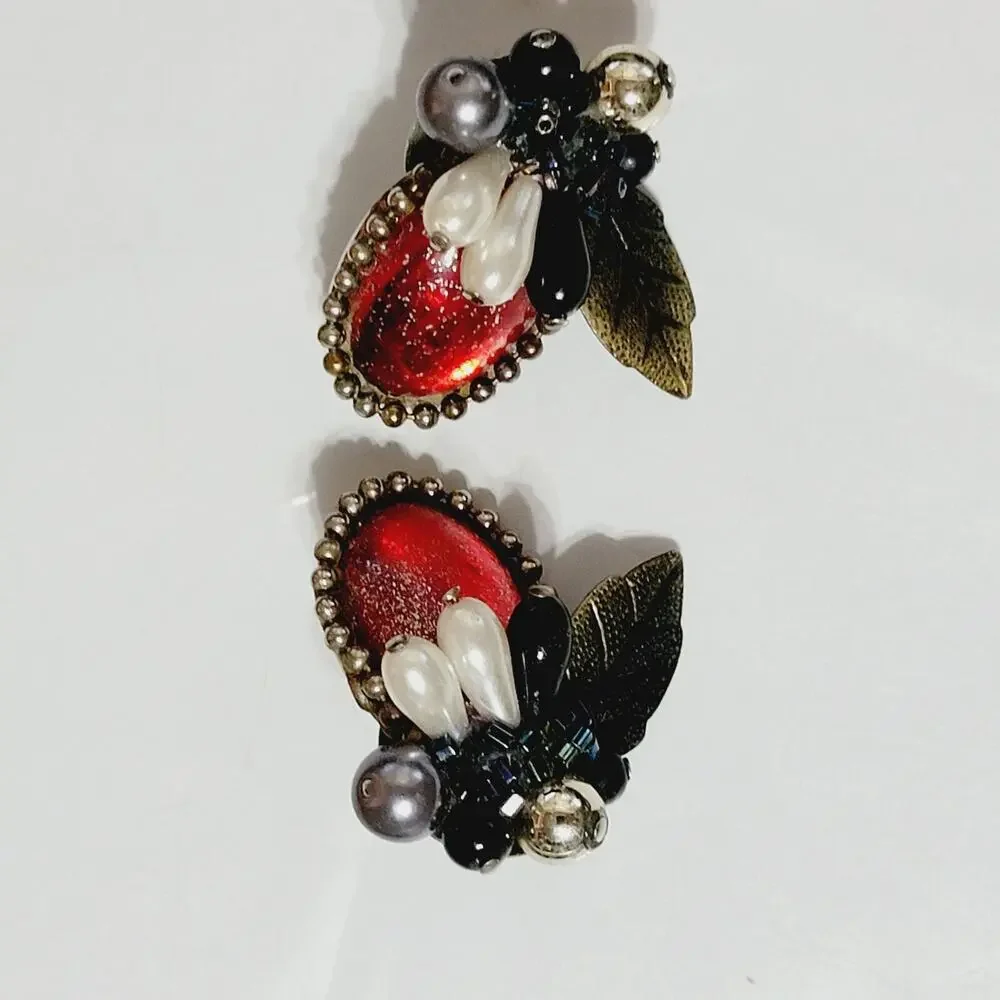 Vintage Statement Pierced Earrings, Red Lucite, 1.25